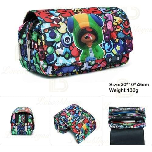 Kids Stars Print Pencil Case Browlers Game Canvas Stretch Double Layer Large Capacity Pencil Box Cute Kids School Stationery