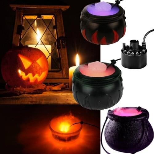 Halloween Smoke Machine With 12 Led Light Smoke Fog Machine Halloween Decoration Prop Cauldron Shape Mist Maker Home Accessories