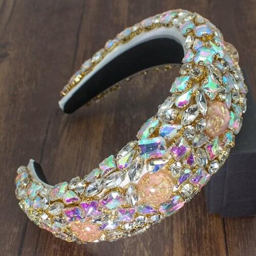 FirstStar New Baroque AB Sparkly Big Crystal Headbands Full Rhinestone 5cm Width Padded Hairbands For Women Party Girl Headhoops