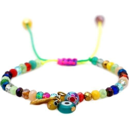 GO2BOHO Evil Eye Bracelets Rainbow Macrame Bracelet Charms Women Boho Jewelry Pulseras 2020 Colorful Crystal Beads New Year Gift