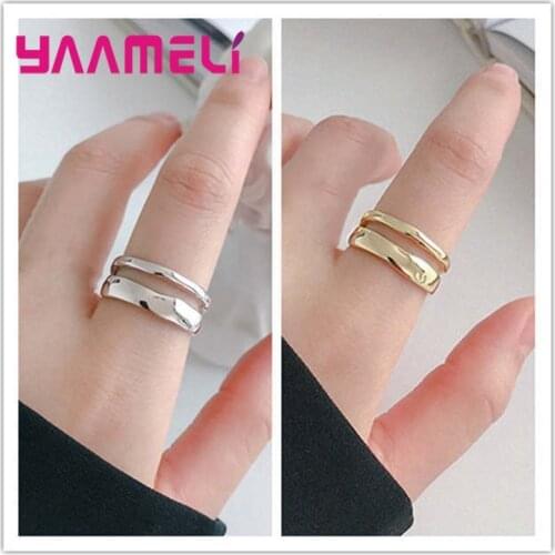 Hot Sale Statement Double Layer Wave Ring for Men Women 925 Sterling Silver Opening Band Resizable Finger Bague Bijoux Jewelry