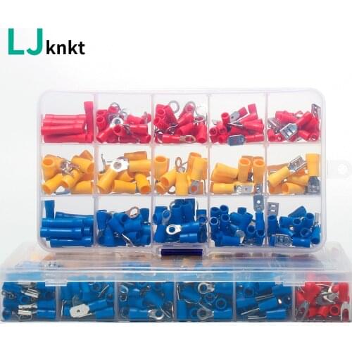 Assorted Full Insulated Electrical Wire Terminals Crimp Connector Spade Butt Ring Fork Set Cable Terminal Kit terminator