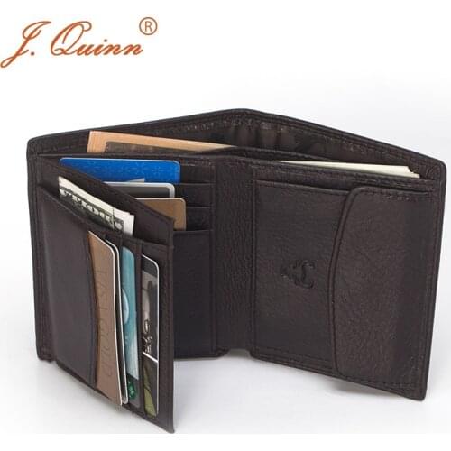 J.Quinn 2017 Mens Leather Wallets Small Thin Coin Purse Wallet 10 Card Holder Genuine Cow Male Short Wallets for Men Bifold New
