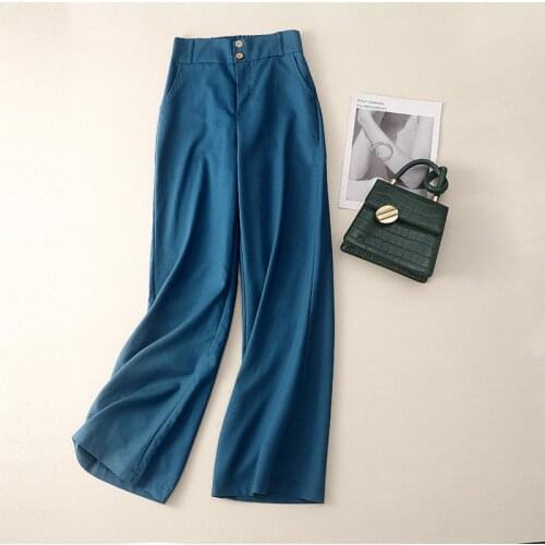 Summer 2021 Womens Linen Cotton Pants for Women Capri Casual Trousers Womens High Waist Thin Wide-leg Pants White 15503