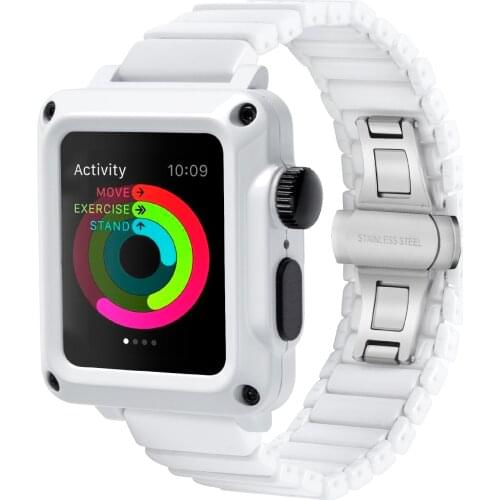 Ceramic Watch Band with Case 44mm 40mm 42mm 38mm for Apple Watch 6 SE 5 4 3 2 1 Protective Glass Cover Ceramic Link Bracelet