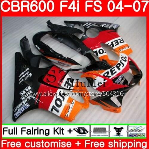 Kit For HONDA CBR 600F4i CBR600 FS CBR 600 F4i 04 05 06 07 Repsol orange 54SH13 CBR600F4i CBR600 F4i 2004 2005 2006 2007 Fairing