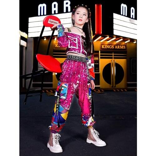 Girls Jazz Dance Sequin Suit Spring and Autumn New Children Hip-hop Hip-hop Model Fashion Trend Catwalk Performance Clothing