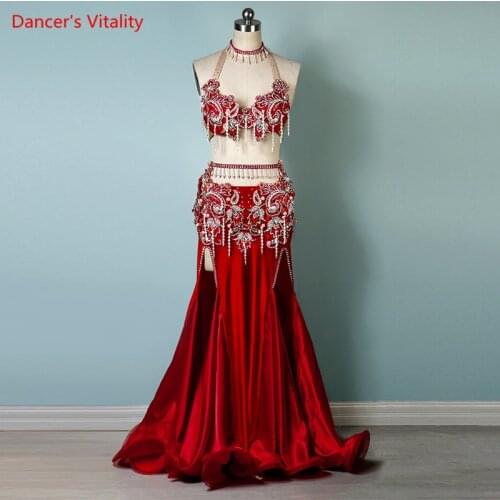 Belly Dance Suit Tassel Diamond-Studded Bra Split Long Skirt Performance Set High-End Custom Adult Child Competition Clothing