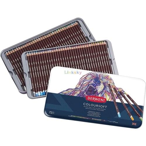 Lapis De Cor Derwent Coloursoft 72 Cores Estojo De Madeira, Colored Pencils 4mm, Drawing, Art, Metal Tin, 72 Count (0701029)