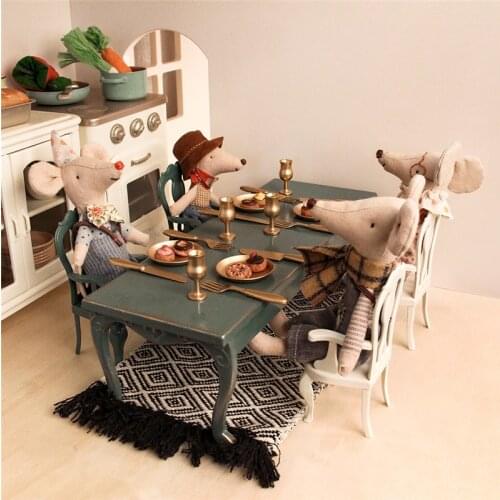 Aizulhomey Doll Furniture Lol Retro Brush Gold Long Table Metal Kitchen Utensils Iron Oven Chair Blyth Accessories Dollhouse Toy