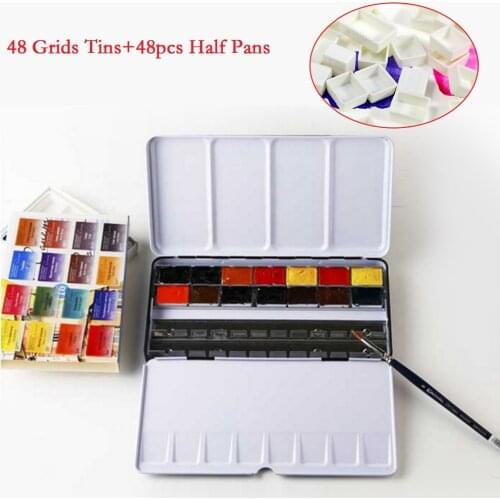 48 Gird Metal Empty Watercolor Tins Pans Palette Paint Case Box Set 48pcs Half Pans for Children Artist Student Beginners