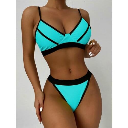 Fashion Neon Bikini Thong Push Up Stitching Swimsuit Womens Suit Beach Bikinis Y2K Bathing Swimming Swimwear Tanga Mujer Bather