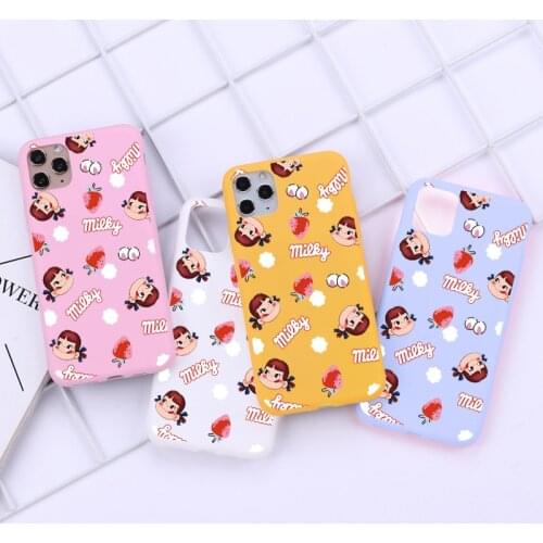 Cartoon Fujiya Peko Milky Girl Candy Color Hull For Samsung A51 A50 A71 S20 FE Lite A21S S21 A70 A31 A12 A52 A40 S10 Plus Ultra