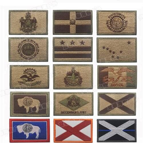 Embroidery Patches Badges Emblem military Army 8cm Accessory Hoop and Loop Tactical Morale USA Wyoming Iowa Delaware Alaska