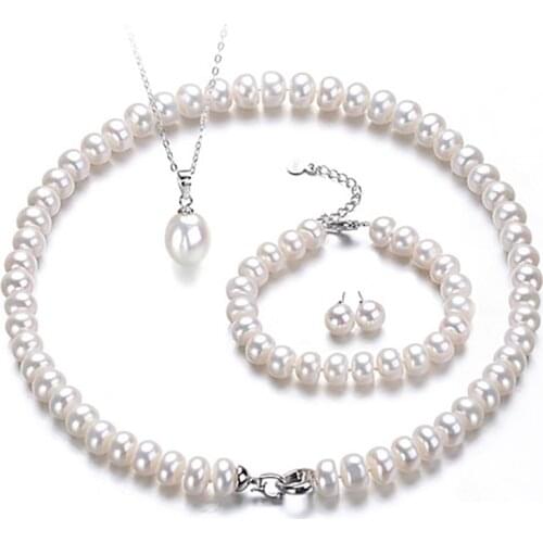 NYMPH Pearl Jewelry Sets For Women Fine Jewelry 8-9mm Real Freshwater Pearl Necklace Bracelet Earring Pendant Ring 5 pieces T402