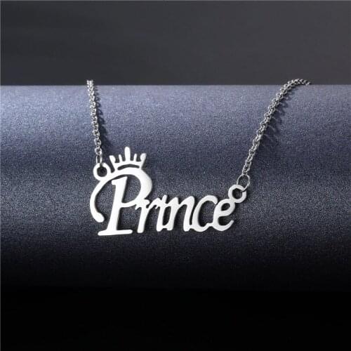 Stainless Steel Letter Prince Princess Pendant Necklace Choker Fashion Thin Chains Necklaces for Women Men Family Jewelry Gifts