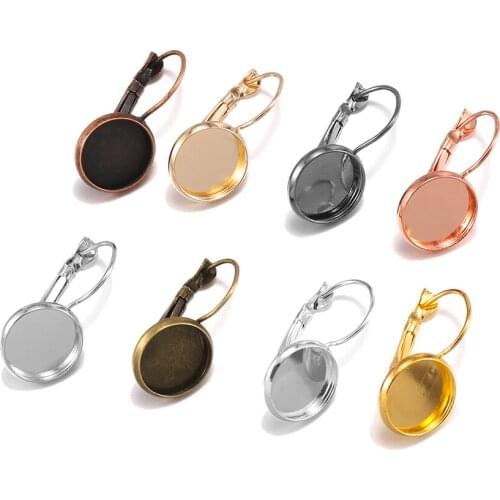 8-25mm Round French Lever Cabochon Earring Bezels Setting Blank Earring Cameo Bezels Tray Earring Base For DIY Jewelry Making