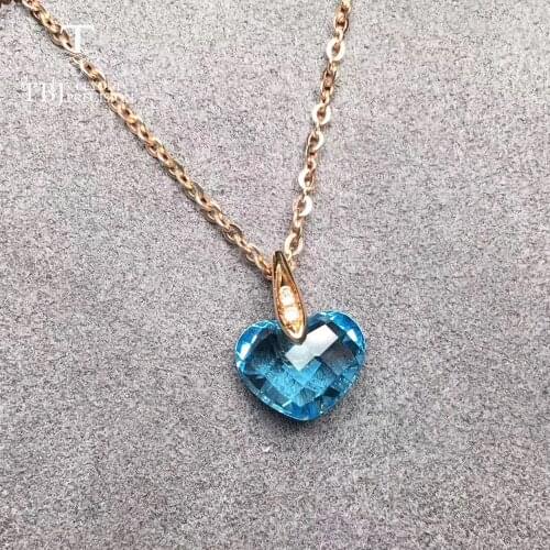 14k rose gold heart shape topaz pendant necklace natural gemstone checkerboard cutting heart shape 10mm fine jewelry for girls