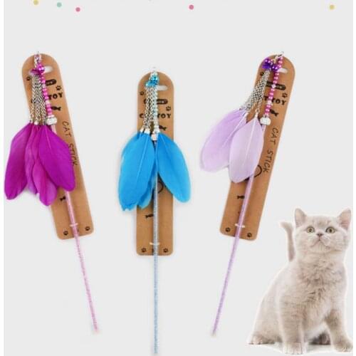 1PC Pet Cat Toy Stick Feather Tassel Chain Color Bell Funny Cat Pole Fairy Funny Cat Stick Funny Pet Feather Supplies Gift Toys