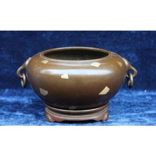 Song voge gem S1449 China Marked Pure Bronze Copper Buddhism Temple Two Ears incense burner Censer