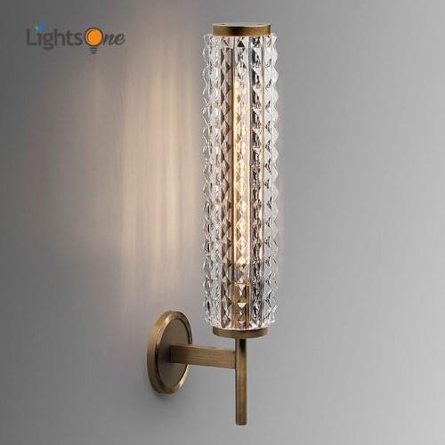 Postmodern copper wall lamp luxury crystal living room bathroom mirror headlight villa wall light
