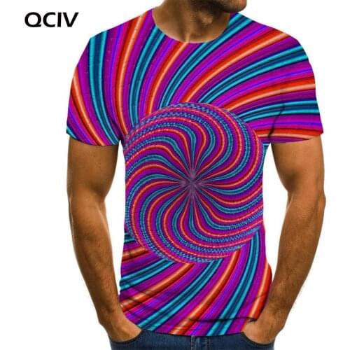 QCIV Brand Colorful T-shirt Men Dizziness T-shirts 3d Abstract Tshirts Casual Graphics Anime Clothes Mens Clothing Punk Rock