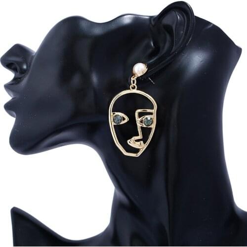 Europe And The United States Foreign Trade Exaggerated Abstract Face Smiley Pearl Inlaid Crystal Geometric Earrings female earri