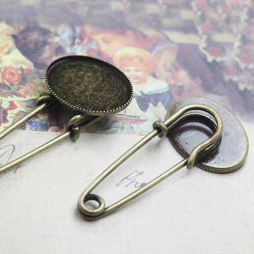 Glass Cabochons Clip Kilt Pins Back Brooches Base Blank Safety-pin Settings 13x18mm 18x25mm Oval Bezel DIY Findings Accessories