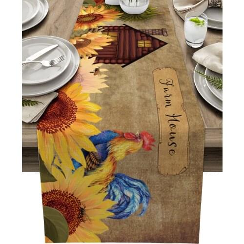 Farm Sunflower Rooster Vintage Table Runner Luxury Wedding Decoration Table Cover Christmas Decoration Tablecloth