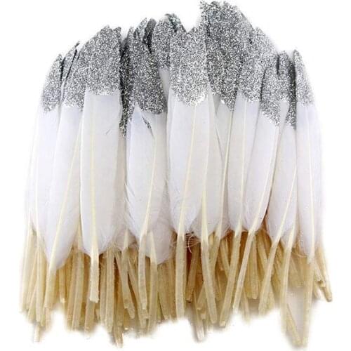 High quality Spray Gold silver Powder Duck White feather 20pcs 10-16CM DIY feathers for crafts and decor Jewelry making plumas