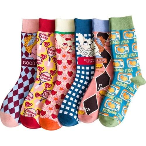 Women Funny Cotton Art Socks With Print Casual Happy Girl love Socks Spring Autumn Cute Harajuku Ankle Short Socks