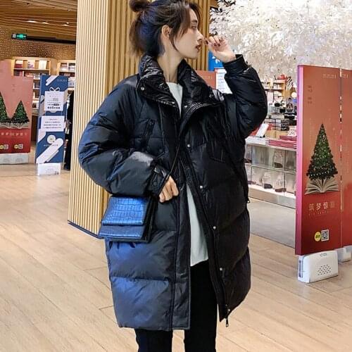 New Winter Windproof Jacket Glossy Down Jacket Women Long Warm White Duck Down Outerwear Casual Parka Overcoat Abrigo Mujer Tide