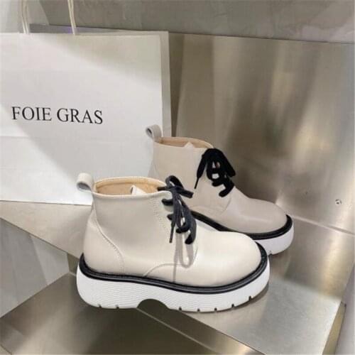 New womens short boots fashion leather round toe lace high-top thick-soled lightweight comfortable casual shoes women