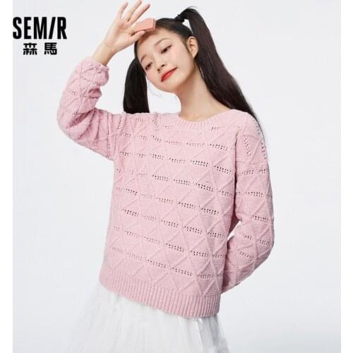 SEMIR Sweater Women Sweet Girl Hollow Jacquard Chenille Knitted Spring 2021 New Loose O Neck Tops