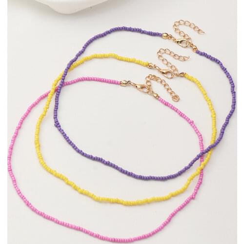 3PCS/SET Simple Choker Necklace Women Fashion Seed Beads Stand Necklace Girl for Party Beach Clavicle Necklace Vacation Jewelry