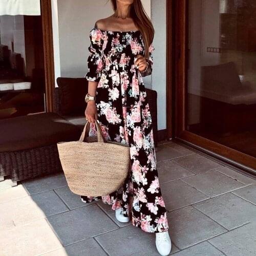 Sexy Off Shoulder Slash Neck Half Sleeve Womens Maxi Dress Spring Autumn Fashion Floral Print Dresses For Women Robe Femme 2021