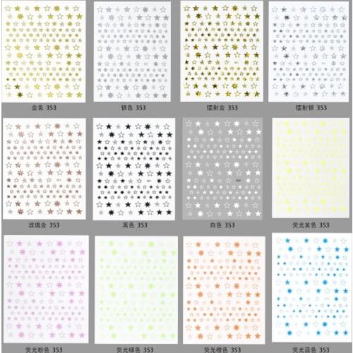 1 pcs Star Nail Sticker 3D Nail Art Sticker Silver Gold Rose Gold self-Adhesive Laser Neon Nail Sticker DIY Colors of 12