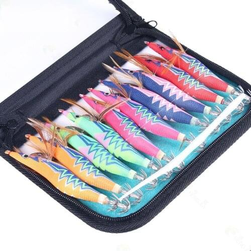 10PCS Squid Hook 2.5/3.0/3.5g Wood Shrimp Octopus Cuttlefish Bait Fishing Lure Luminous fishing Squid Lure Kit Tackle Pesca