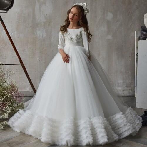 2021 Beaded Flower Girl Dresses Jewel Neck Tiered Skirts Little Girls Birthday Party Dress Christmas Wear First Communion Gowns