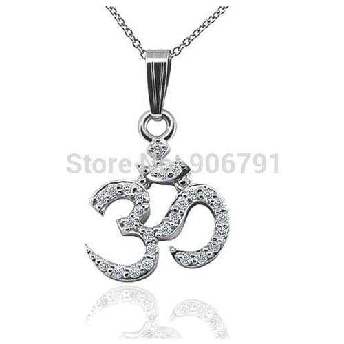 50pcs a lot Solid rhodium plated Large Om AUM Pendant Religious yoga Necklace jewelry