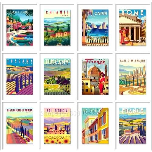 5D DIY Diamond Painting Vintage Travel Cities Landscape Diamond Mosaic Italy Rome Tuscany Embroidery Cross Stitch Art Home Decor