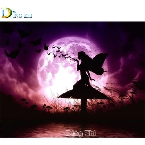 5D Diy Diamond Mosaic Butterfly Elf Girl Diamond Painting Full Square Round Embroidery Purple Landscape Moon Sale Diamonds Art