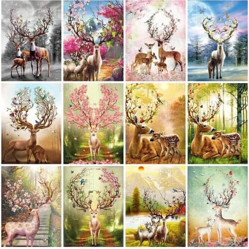 Diy 5D Diamond Painting Animal Full Round Square Resin Mosaic Diamonte Embroidery Cross Stitch Kits Wall Deer Flower Handcraft