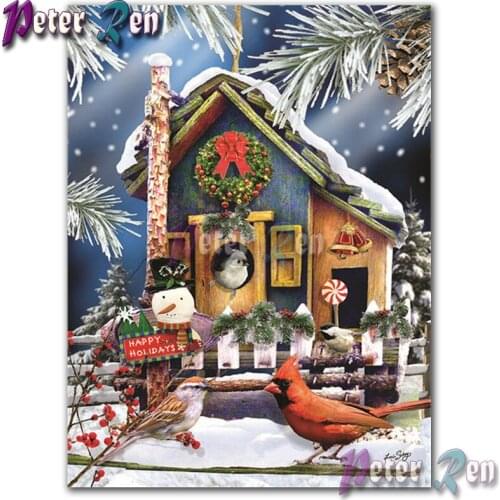 DIY 5d Christmas Snowman Bird House Diamond Painting Embroider Square or round Mosaic Cross stitch Rhinestone Holiday gift