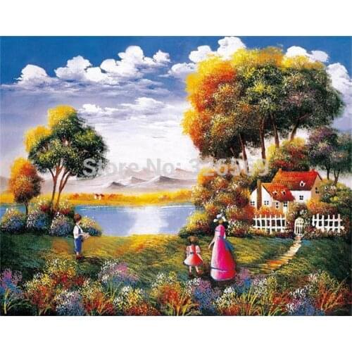 Free shipping Mom & Kids reproduction realist scenery artwork printed oil painting WK-- (267)