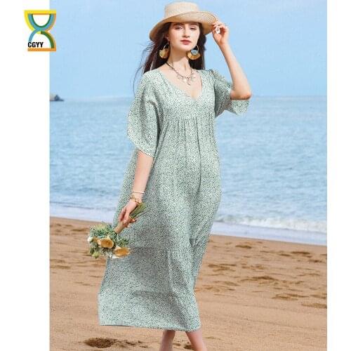 CGYY New Arrivals Plus Size Long Summer Maxi Dresses 2021 For Women Floral V Neck Sexy Beach Dress Knittd Ladies Green Vestidos