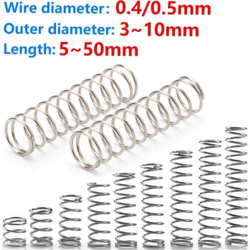 20pcs Y-type Cylidrical Coil Compress Pressure Spring Rotor Return Od 3mm~10mm Steel Wire Diameter 0.4mm 0.5mm Stainless Steel