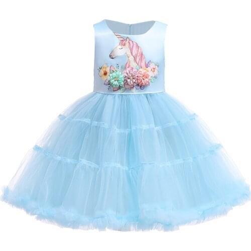 Childrens Unicorn Princess Dress Clothes Pcute Cartoon Dress Girl Christmas Clothes Bow Mesh Kids Dresses for Girls Design