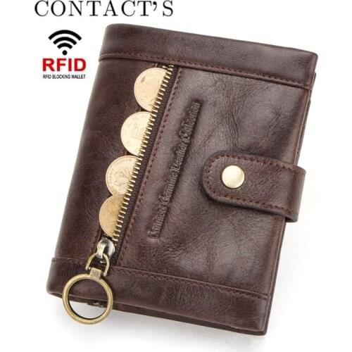 Mens Leather Wallet RFID Anti-theft Brushed Leather Mens Wallet Multifunctional Tri-fold Wallet Card Holder for Men