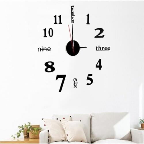 Home Office Kitchen Home Decoration Big Wall Clock Quartz 3D DIY Clocks and Watches Acrylic Mirror Sticker Oversized Wall Clock